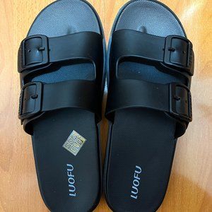 *NEW* Birkenstock Style Men's Size 8 Black Slippers/Sandals
